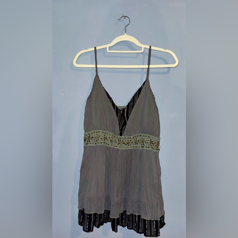 Lela Lee Haze Boho Chiffon Tank Top Beaded Detail Size Large